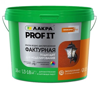 Краска водно-дисперсионная фактурная Лакра Prof It белая матовая 18 кг 522003766884455211 - фото 51149