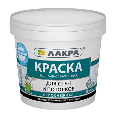 Краска акриловая Лакра для стен и потолков белоснежная 1,3 кг 522003766884459186 - фото 51159