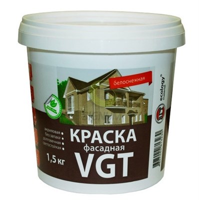 Краска фасадная VGT ВД-АК-1180 белоснежная 1,5 кг 522003766884455276 - фото 51209