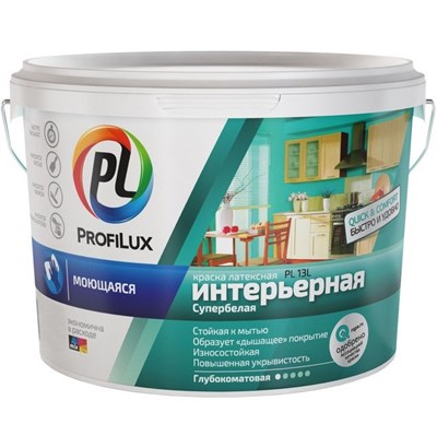 Краска латексная Profilux PL-13L интерьерная моющаяся супербелая 7 кг 522003766884455200 - фото 51265