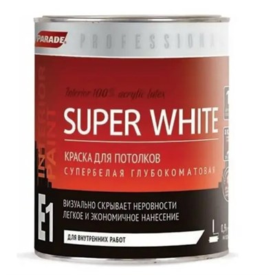 Краска для потолка Parade Super White E1 база А 0,9 л iUIENnqbiewnL2nRGQxfH0 - фото 51367