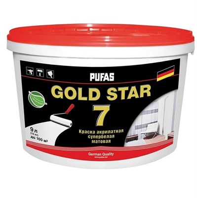 Краска акрилатная Pufas Gold Star 7 А морозостойкая матовая супербелая 9 л /11,9 кг MOuNQQLbjUWdzzDDoKYxJ0 - фото 51424