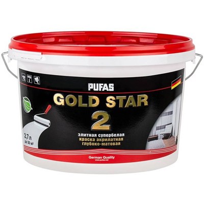 Краска акрилатная Pufas Gold Star 2 морозостойкая глубокоматовая супербелая 2,7 л/4,27 кг Mb1eBRAxgQfYxLhXG1y600 - фото 51451