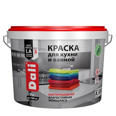 Краска для кухни и ванной акриловая Dali 20113 моющаяся база А 9 л HwDWiiGvjD6KRxprqF7803 - фото 51463