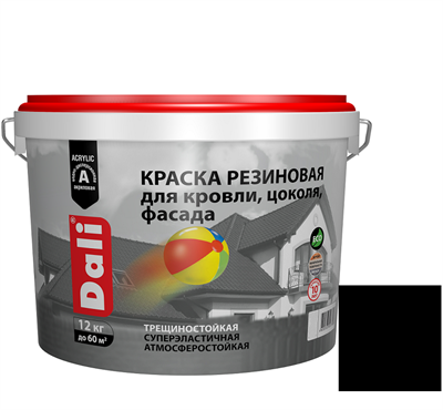 Краска резиновая Dali для кровли, цоколя, фасада черная 12 кг 0jr00hP0jU7Ktn3lozE5D1 - фото 51487