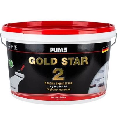 Краска акрилатная Pufas Gold Star 2 морозостойкая глубокоматовая супербелая 9 л/14,22 кг clLIBIiHhSB-nIbfjzjDZ0 - фото 51608