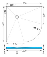 RPG Поддон скругленный 1000х1000х50 мм уклон в угол, под точечный трап 3314
